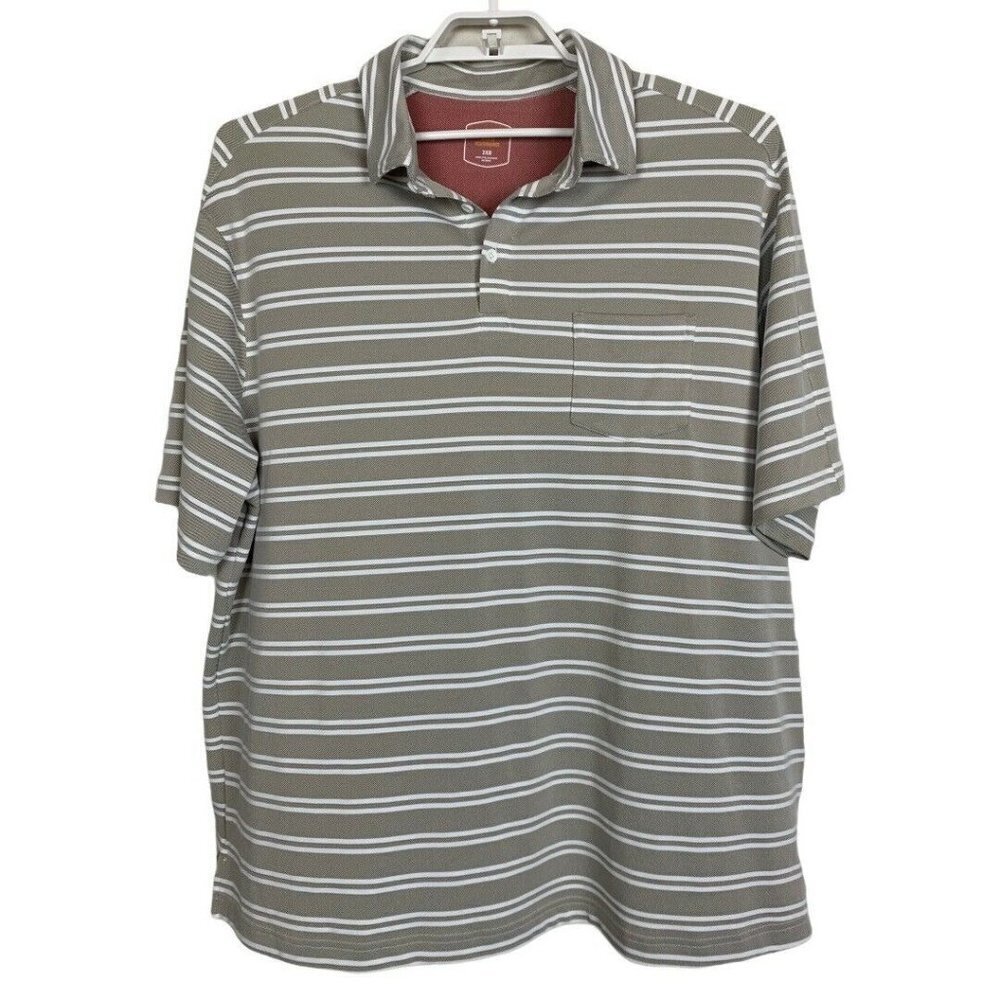 Cremieux Club 38 Polo Shirt 2XB Tan White Stripe Performance Big Tall